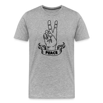 Geste de la main paix et bannière de texte - T-shirt bio Premium Homme - gris chiné - Devant - Damien (186cm)