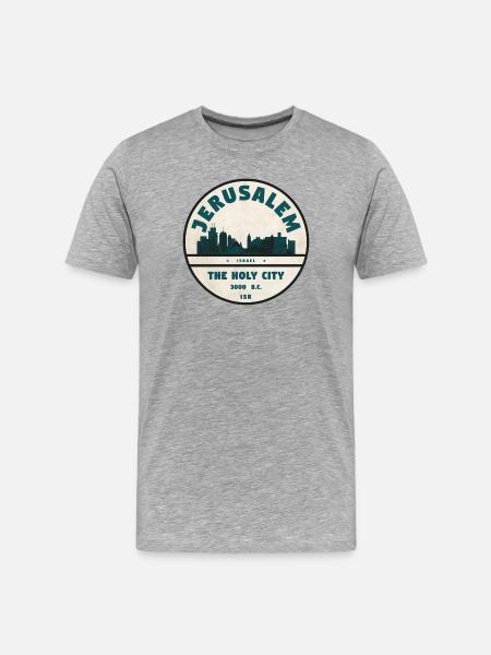 Jerusalem Skyline Retro Badge - Men's Premium Organic T-Shirt - heather grey