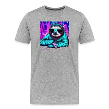 Retrowave Sloth - Ukiyo-e Malerei - Männer Premium Bio T-Shirt - Grau meliert - Vorne - Damien (186cm)