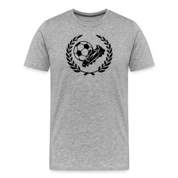 Fußballball und Fußballschuh im Lorbeerkranz - Männer Premium Bio T-Shirt - Grau meliert - Vorne - Damien (186cm)