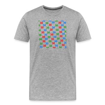 30, unisex, geburtstagsmuster - Männer Premium Bio T-Shirt - Grau meliert - Vorne - Damien (186cm)