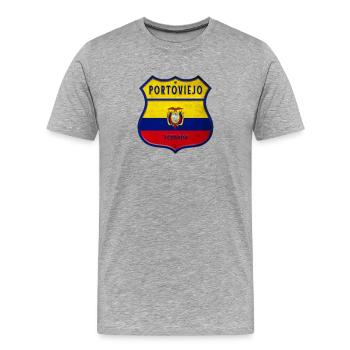 Portoviejo Ecuador Wappen Flaggen Design - Männer Premium Bio T-Shirt - Grau meliert - Vorne - Damien (186cm)