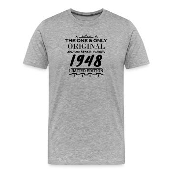 1948 - Baujahr 1948 - Jahrgang 1948 - Männer Premium Bio T-Shirt - Grau meliert - Vorne - Damien (186cm)