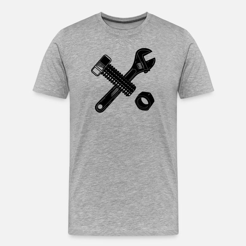 Schraubenmutter und Schraubenschlüssel - Männer Premium Bio T-Shirt - Grau meliert