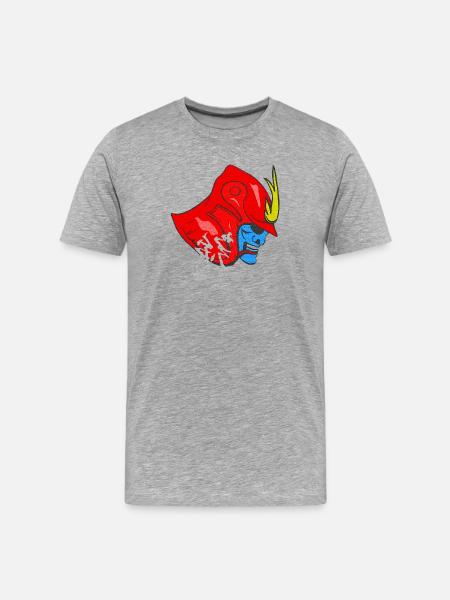 kanjimuster „Stärke“, samureihelm - Männer Premium Bio T-Shirt - Grau meliert