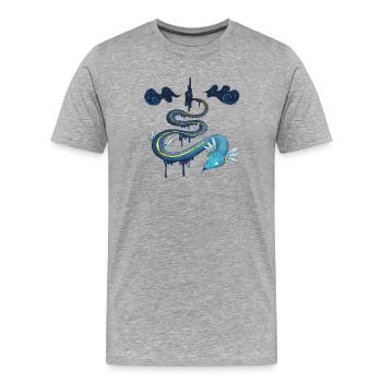 Blue Ink Spirits : Serpent à Plumes Quetzalcoatl - T-shirt bio Premium Homme - gris chiné - Devant - Damien (186cm)