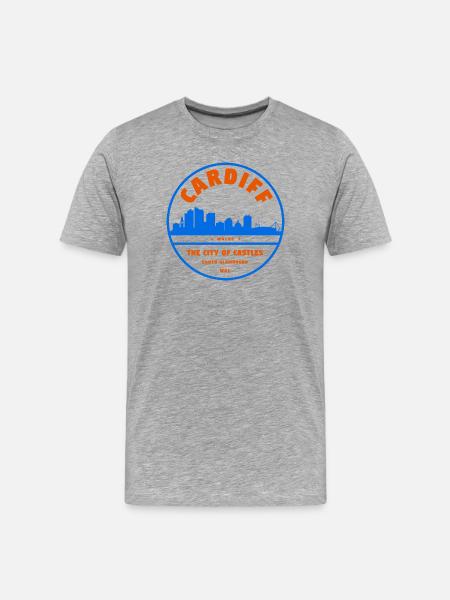 Cardiff Skyline Badge - Men's Premium Organic T-Shirt - heather grey