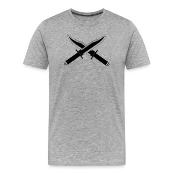 Two knives crossed standing - Men's Premium Organic T-Shirt - heather grey - Front - Damien (186cm)