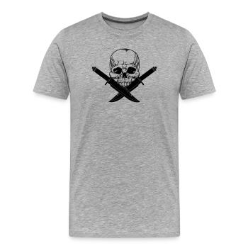 Crâne croisé avec deux couteaux - T-shirt bio Premium Homme - gris chiné - Devant - Damien (186cm)