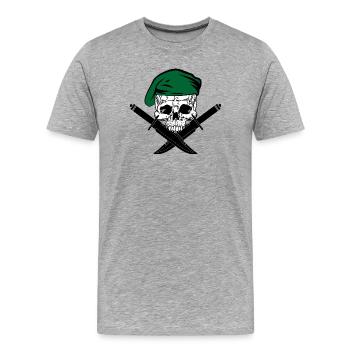 Béret vert squelette avec deux couteaux croisés - T-shirt bio Premium Homme - gris chiné - Devant - Damien (186cm)