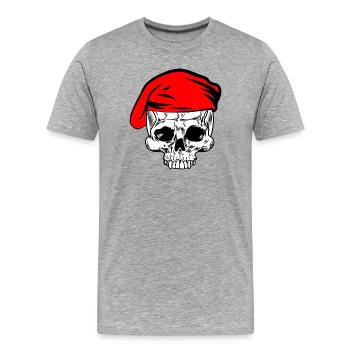 Béret rouge squelette - T-shirt bio Premium Homme - gris chiné - Devant - Damien (186cm)