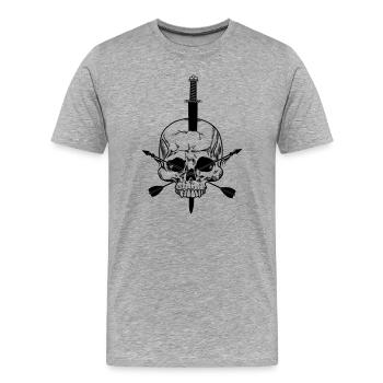 Crâne percé d’épée et de deux flèches - T-shirt bio Premium Homme - gris chiné - Devant - Damien (186cm)