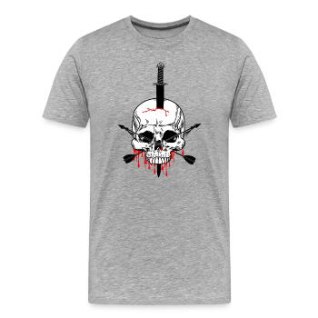 Crâne percé d’épée et de deux sangs - T-shirt bio Premium Homme - gris chiné - Devant - Damien (186cm)