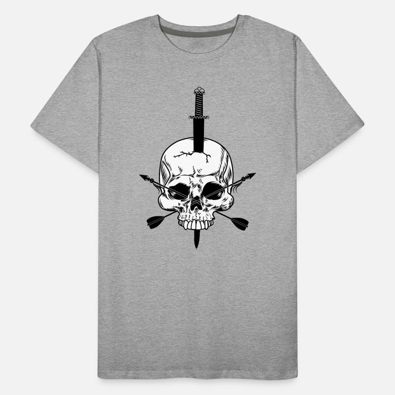 Crâne blanc percé d’épée et de deux sangs T-shirt bio Premium Homme