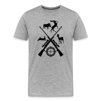 Zwei gekreuzte Schrotflinten mit Visier und Tieren 2 - Männer Premium Bio T-Shirt - Grau meliert - Vorne - Damien (186cm)