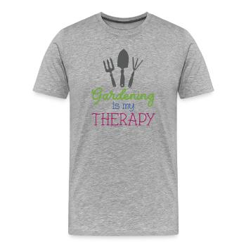 Gartenarbeit ist meine Therapie - Männer Premium Bio T-Shirt - Grau meliert - Vorne - Damien (186cm)