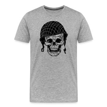 Skull soldier with bullet and helmet - Men's Premium Organic T-Shirt - heather grey - Front - Damien (186cm)