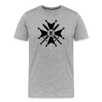 Militärkreuz mit zwei Schwertern und Löwen - Männer Premium Bio T-Shirt - Grau meliert - Vorne - Damien (186cm)