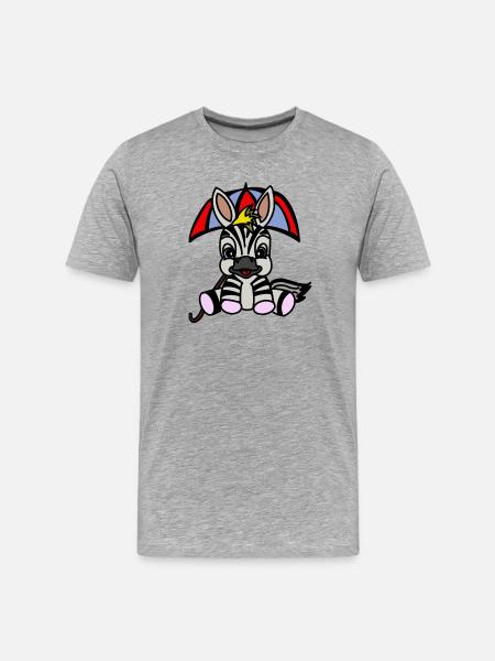 Zebra unter Regenschirm Cartoon - Männer Premium Bio T-Shirt - Grau meliert