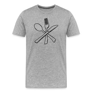 Couteau fourchette et cuillère croisée transparente - T-shirt bio Premium Homme - gris chiné - Devant - Damien (186cm)