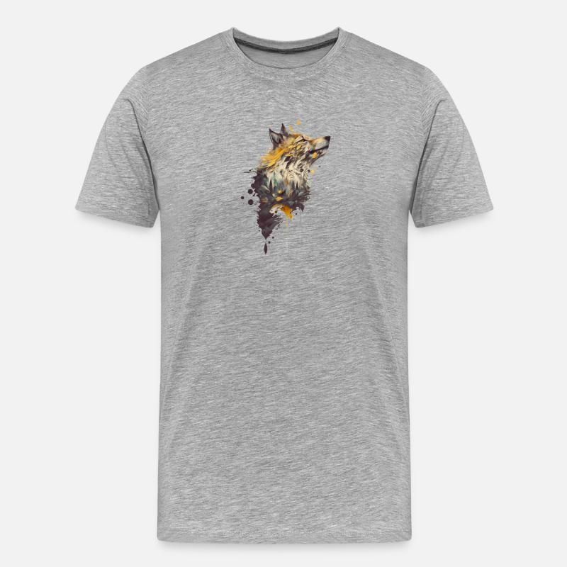 Wolf Design mit einem inkludierten Wald - Männer Premium Bio T-Shirt - Grau meliert