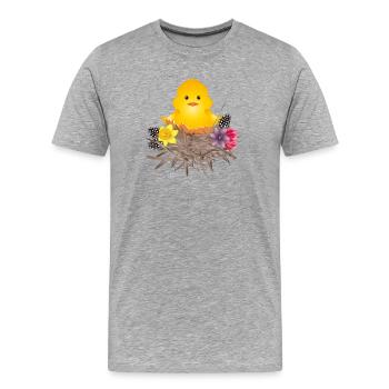 frisch geschlüpftes Küken in Eierschale im Nest - Männer Premium Bio T-Shirt - Grau meliert - Vorne - Damien (186cm)