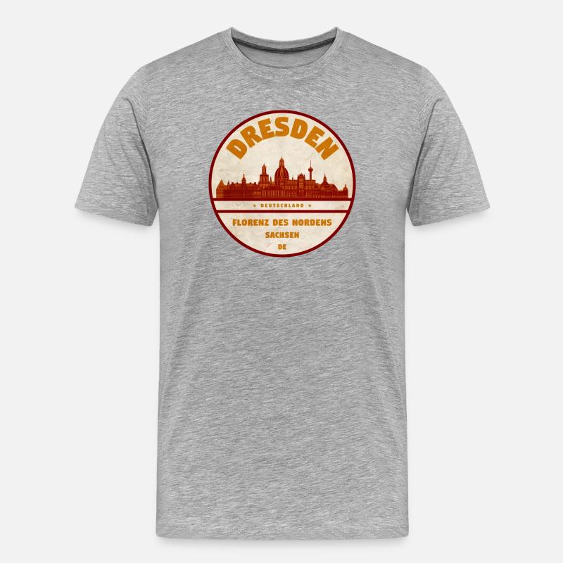 Dresden Skyline Vintage Schild - Männer Premium Bio T-Shirt - Grau meliert