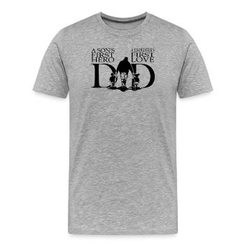 Dad – A Son’s First Hero, A Daughter’s First Love  - Männer Premium Bio T-Shirt - Grau meliert - Vorne - Damien (186cm)