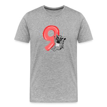 9 ans - 9e anniversaire avec motif animalier - T-shirt bio Premium Homme - gris chiné - Devant - Damien (186cm)