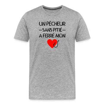 pêche, pêcheur, femme de pêcheur - T-shirt bio Premium Homme - gris chiné - Devant - Damien (186cm)