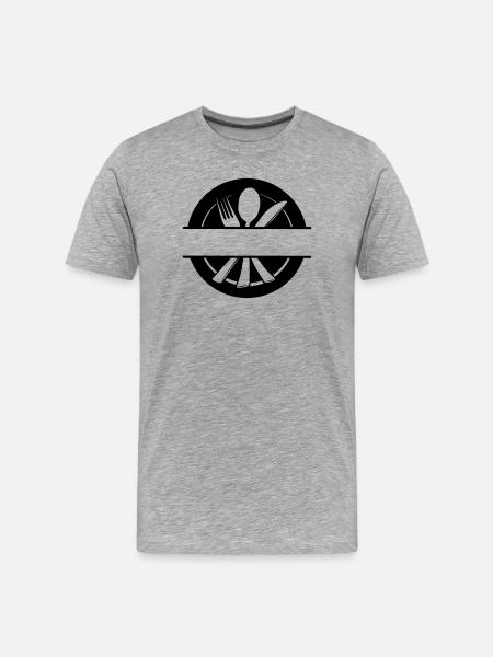 Besteck-Menü-Logo mit Teller - Männer Premium Bio T-Shirt - Grau meliert