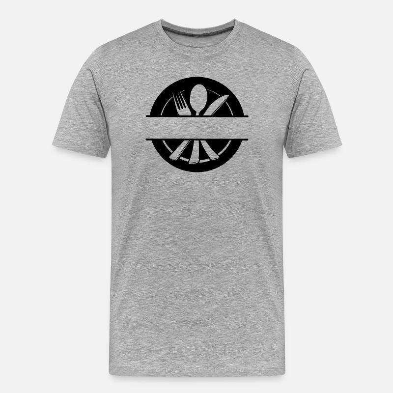 Besteck-Menü-Logo mit Teller - Männer Premium Bio T-Shirt - Grau meliert