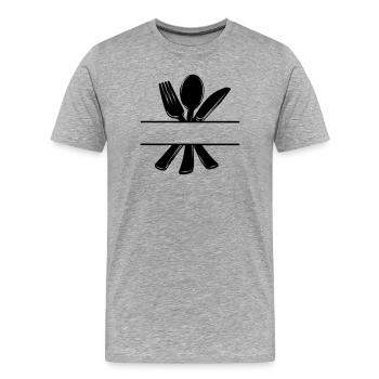 Besteck-Menü-Logo mit transparenter Leiste - Männer Premium Bio T-Shirt - Grau meliert - Vorne - Damien (186cm)