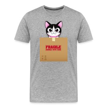 Kitten on Fragile Box Kawaii - Men's Premium Organic T-Shirt - heather grey - Front - Damien (186cm)