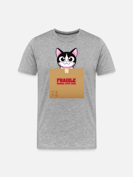 Kitten on Fragile Box Kawaii - Men's Premium Organic T-Shirt - heather grey