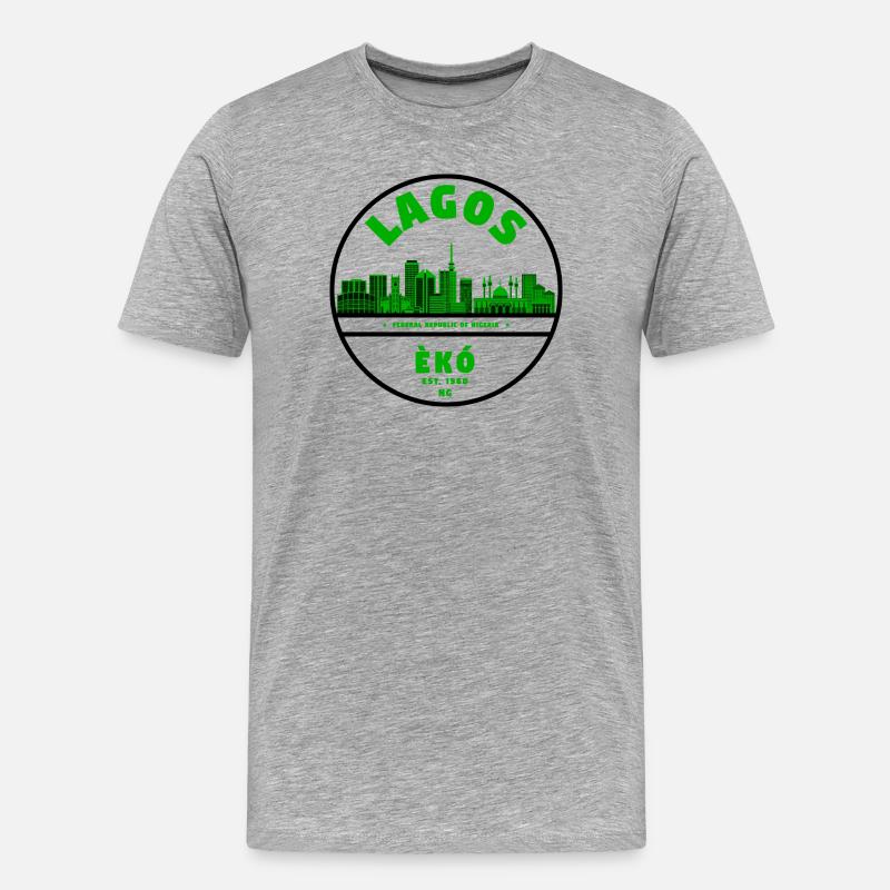 Lagos Skyline Grün - Männer Premium Bio T-Shirt - Grau meliert