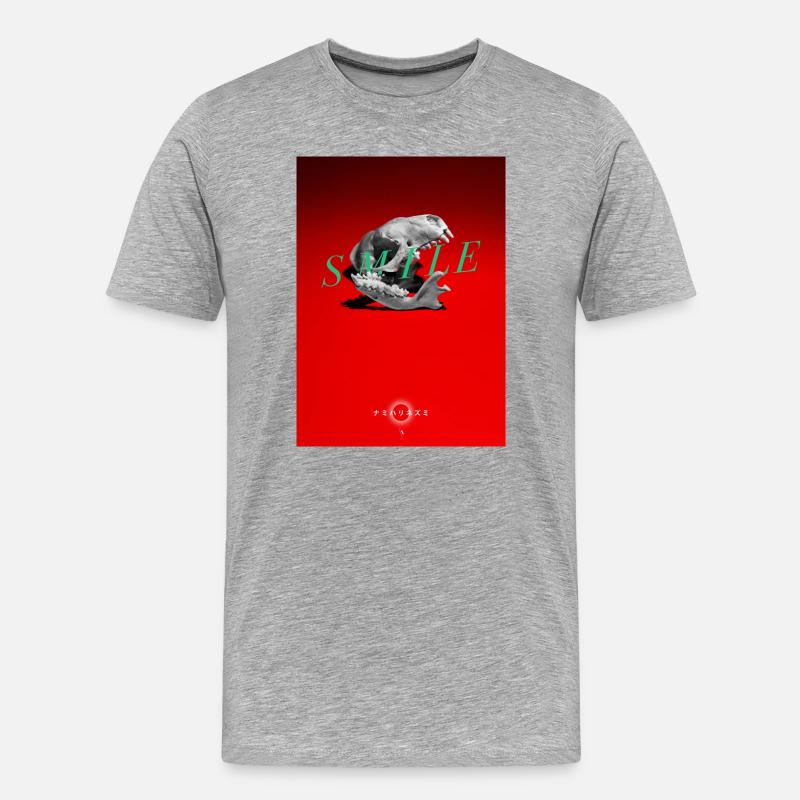 Lächelnder Schädel auf rotem Grund - Männer Premium Bio T-Shirt - Grau meliert