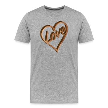 Soulagement Heart Love en bois look pour la Saint-Valentin - T-shirt bio Premium Homme - gris chiné - Devant - Damien (186cm)