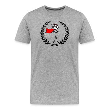 Heldin im Lorbeerkranz mit verschränkten Armen - Männer Premium Bio T-Shirt - Grau meliert - Vorne - Damien (186cm)