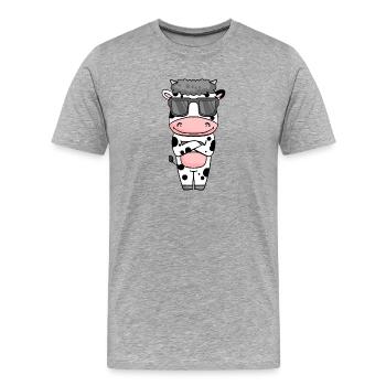 Kuh mit Sonnenbrille - Männer Premium Bio T-Shirt - Grau meliert - Vorne - Damien (186cm)