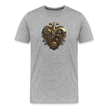 Steampunk Herz aus Zahnrädern - Männer Premium Bio T-Shirt - Grau meliert - Vorne - Damien (186cm)