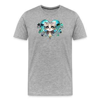 Cute fluffy little cat - Men's Premium Organic T-Shirt - heather grey - Front - Damien (186cm)