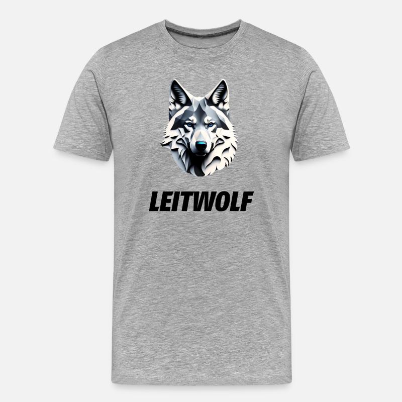 Wolfskopf mit Leitwolf Schriftzug - Männer Premium Bio T-Shirt - Grau meliert