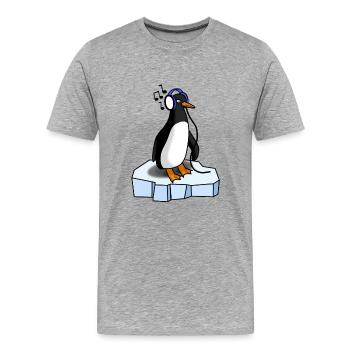 Un pingouin mignon écoute de la musique - T-shirt bio Premium Homme - gris chiné - Devant - Damien (186cm)