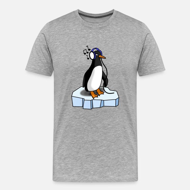 Süsser Pinguin hört Musik - Männer Premium Bio T-Shirt - Grau meliert