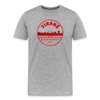 Emblème de Tirana Albanie avec coordonnées - T-shirt bio Premium Homme - gris chiné - Devant - Damien (186cm)