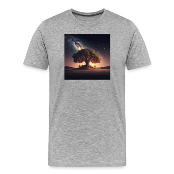 Weltenbaum im Kosmos - Männer Premium Bio T-Shirt - Grau meliert - Vorne - Damien (186cm)