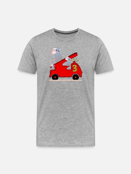 Fire Engine - THREE - 3rd Birthday - MICE - Men's Premium Organic T-Shirt - heather grey