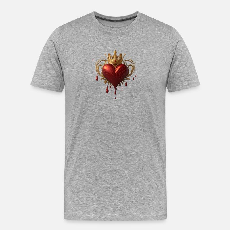 Herz mit Krone - Männer Premium Bio T-Shirt - Grau meliert