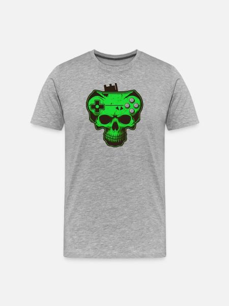 skull gamer - T-shirt bio Premium Homme - gris chiné